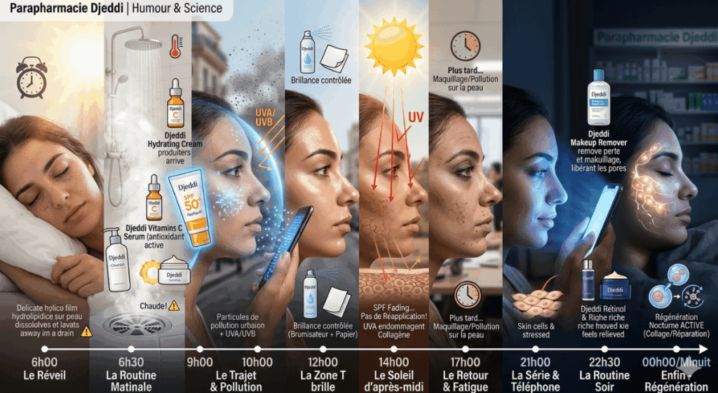 routine soin peau journée
