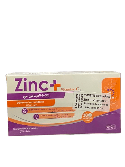 Soi Pharma Zinc + Vitamine C Défense Immunitaire 30 comprimés Algérie