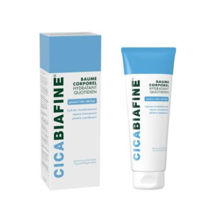 Biafine Cicabiafine Baume Hydratant Corporel hydrate intensément pendant 48 h, nourrit les peaux sèches à très sèches et renforce la barrière cutanée. Disponible à la Pharmacie Djeddi à Koléa.