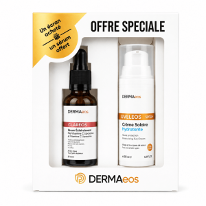 DERMAeos Pack ClarEOS Vitamine C + UVELEOS SPF50+ – Soin Éclat & Protection Solaire – Pharmacie Djeddi